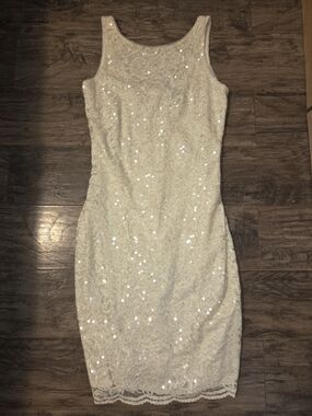 Lauren By Ralph Lauren Women's Cream Lace Sequin Sheath Dress
